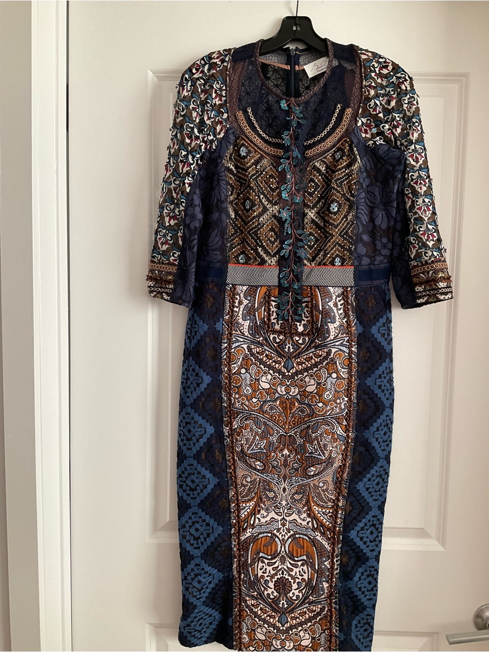 Byron Lars Navy Multicolor beautiful Boho Midi Dress